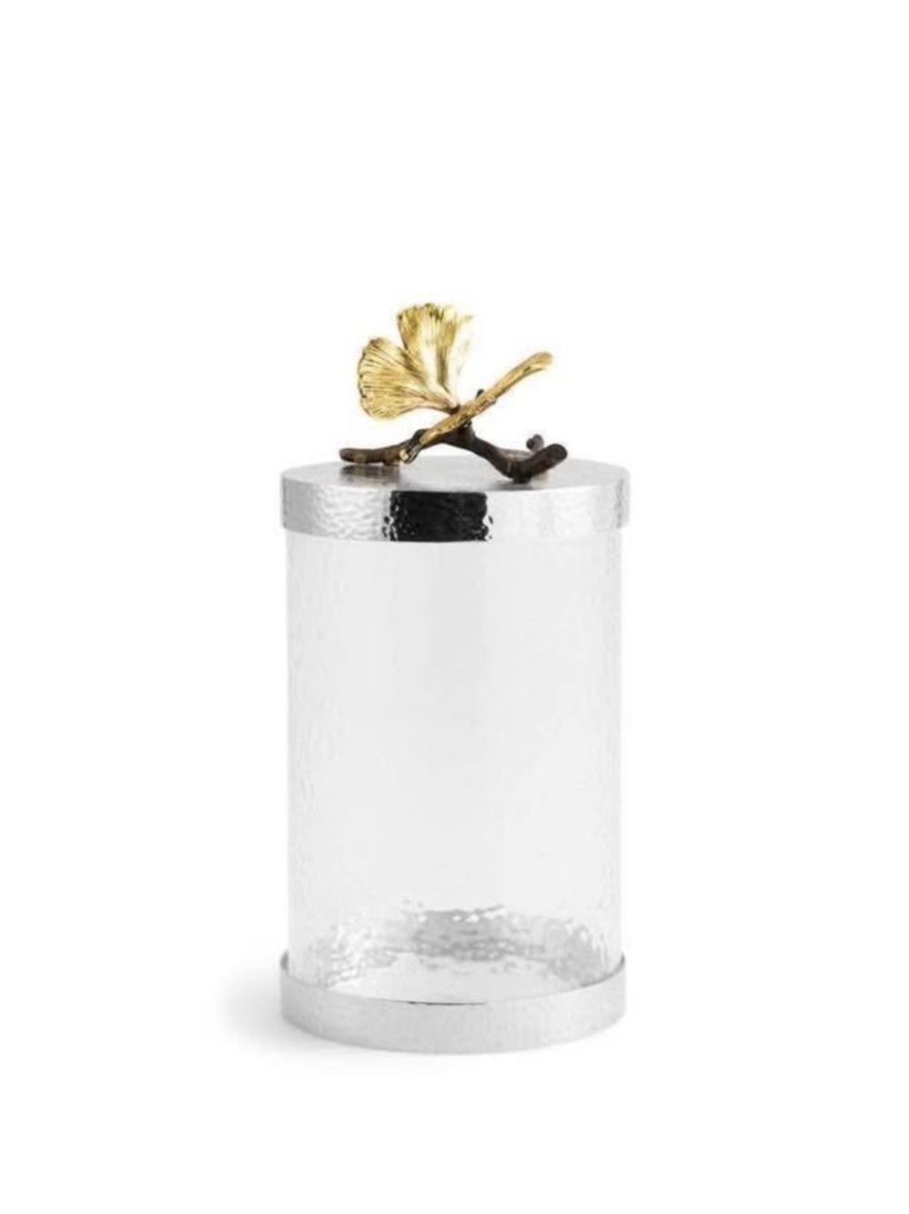 Set of 3 Michael Aram Glass Canister with Hammered Metal Lid and Gold Leaf Accen